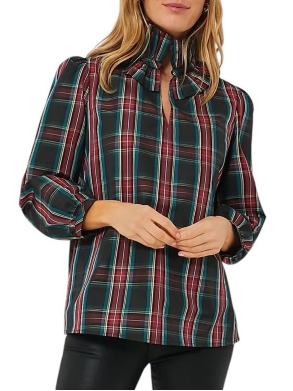 Tuckernuck Bouvier Highland Tartan Plaid Ruffle Blouse Small